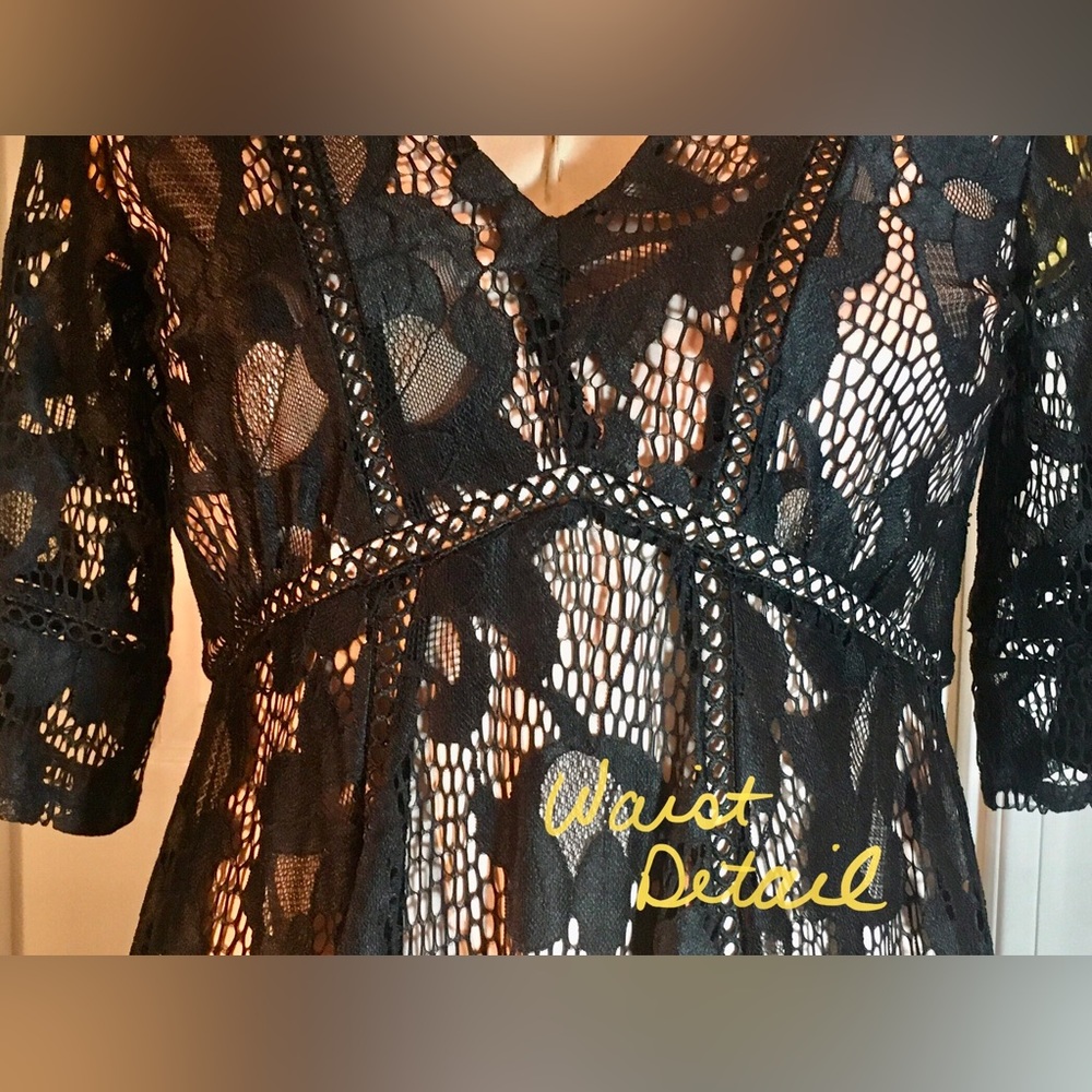 TAYLOR Black Lace Vneck short sleeve Fit and flare midi dress Pink lining SIze 6 - Picture 4 of 14